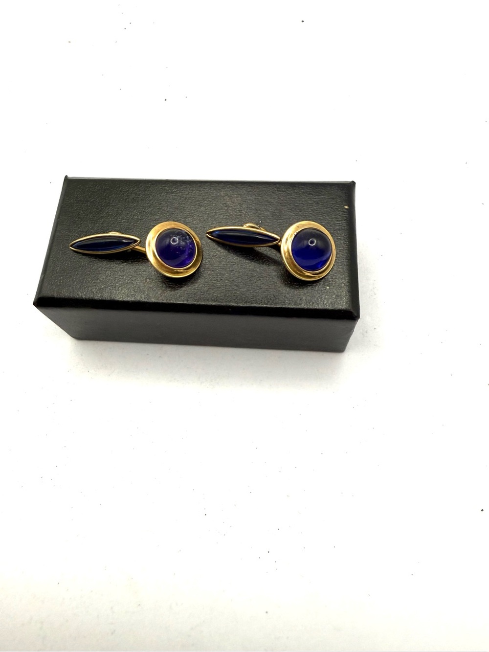 14k Overlay Krementz Blue Cufflinks -